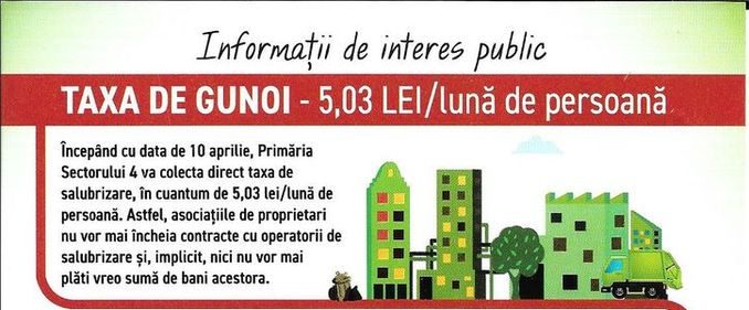 Locuiți în sectorul 4? Veți plăti individual taxa de gunoi, direct la Direcția de Impozite