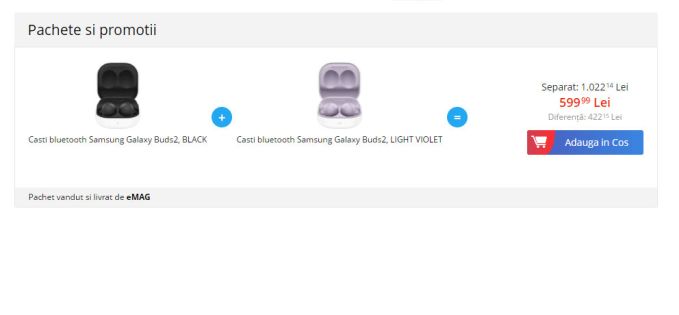 Ofertă: două perechi de căști earbuds Samsung Buds2 la 599 lei (și o altă ofertă la ceasuri Watch4)