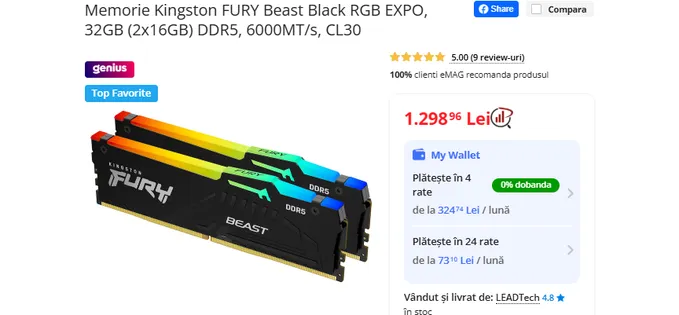 Super ofertă: cineva vinde 32 GB memorie RAM DDR5 la preț normal pe eMAG!