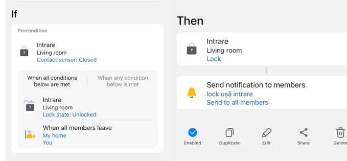 Am rezolvat încuierea automată a ușii când plec de acasă prin platforma SmartThings (și alte funcții și scenarii pe care le utilizez)