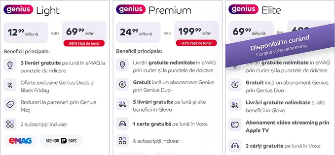 eMAG schimbă abonamentele Genius, introduce trei planuri diferite începând cu 69 de lei, iar cel de top include și Apple TV
