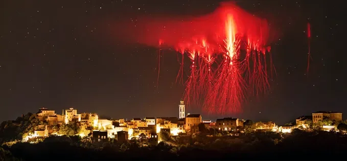 Cineva a fotografiat perfect un Red Sprite, un fenomen atmosferic extrem de rar